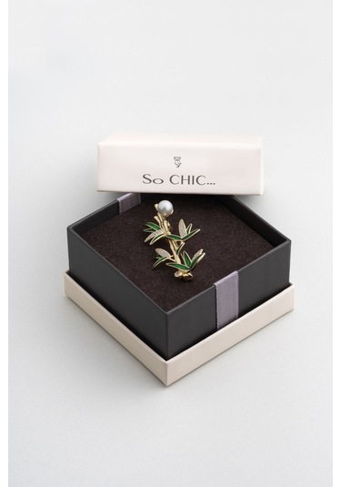 Şans Bambusu 18 Ayar Sarı Altın Kaplama Gümüş Broş Sarı Altın Kaplama