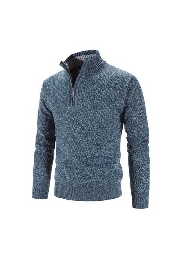 Sonbahar Ve Kış Örme Dik Yaka Basit Bol Artı Kadife Kalın Erkek Kazağı Kırmızı