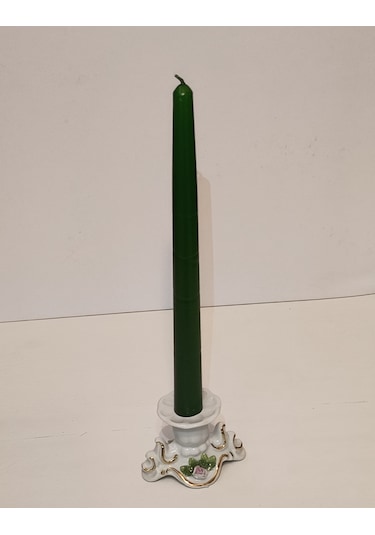 İkili Yaldızlı Şamdan Mum 2x25cm Yeşil