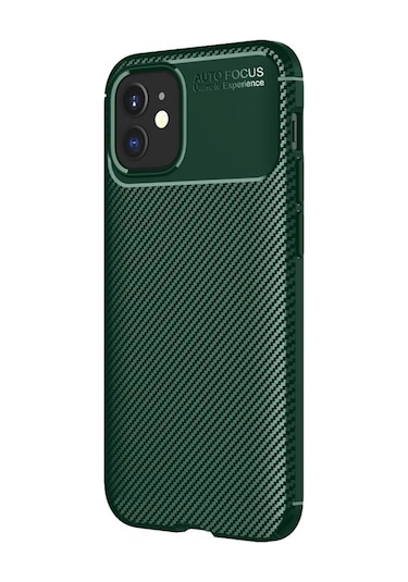 Apple Uyumlu iPhone 11 Kılıf Focus Carbon Desen Silikon Kapak Koyu Yeşil