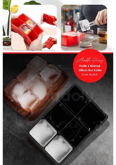 Pratik 6'lı Sililkon Kare Buz Kalıbı 6 Adet Silikon Kare Buz Kalıbı Sunum Buz Diğer