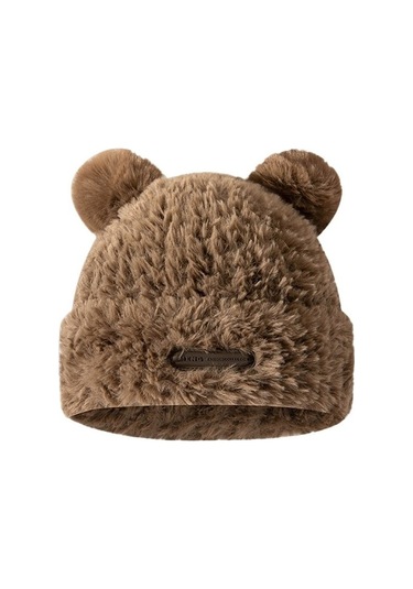 Sevimli Ayı Desenli Yün Örme Şapka Ve Kulaklık Seti - Sonbahar Ve Kış İçin Peluş Kaplamalı Isıtıcı Kulaklıklar, Yüz Koruyucu Gösterişli Kazak Desenli Şapka Modelleri Beyaz