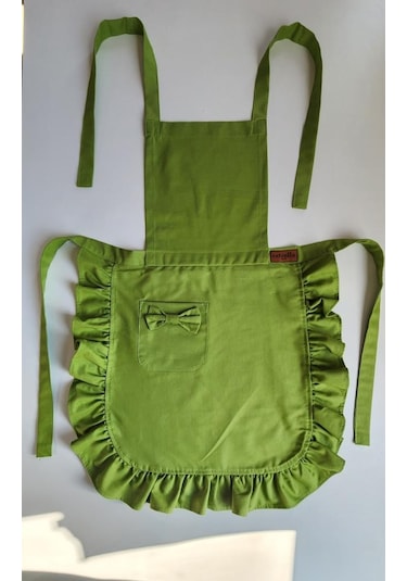 Keten Fırfırlı Bohem Mutfak Önlüğü Yeşil