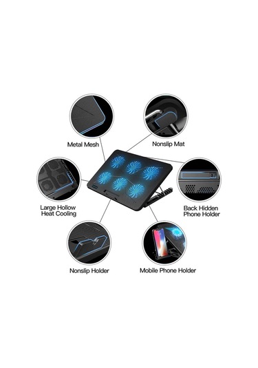 Oyuncu RGB Ledli Notebook Soğutucu Stand 6 Fanlı Yükseklik Ayarlı