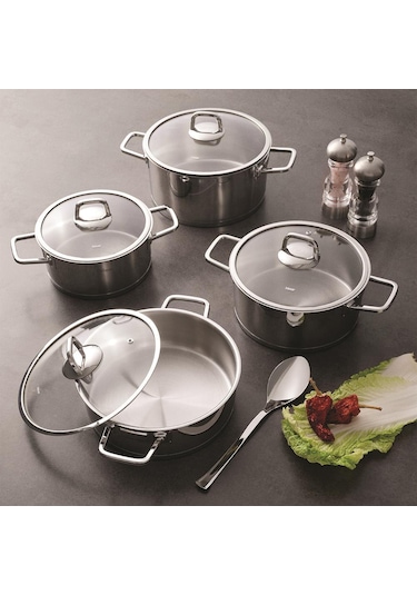 Hisar Rio İndüksiyon Tabanlı 8 Parça Çelik Tencere Seti Inox