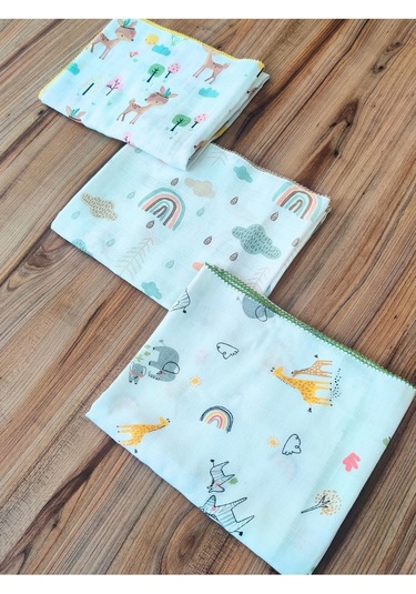 Desenli Müslin Kız Erkek Bebek Battaniyesi Oeko-texli %100 Pamuklu D Puset Örtüsü Yenidoğan 90x80cm Sarı