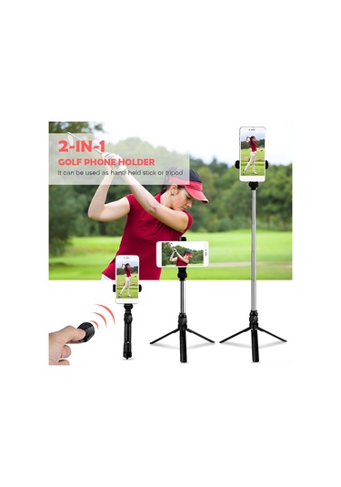 Xindoker Golf Vuruş Hareketlerini Kaydetmek İçin Taşınabilir Akıllı Telefon Tutucu - Uzayabilir Tripod İle Kablosuz Fjär Kontrol - Siyah