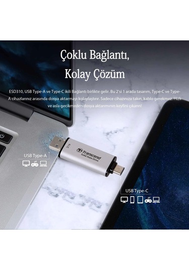 Transcend TS2TESD310C 2 TB External SSD ESD310C USB 10Gbps  Type C/A Taşınabilir Disk