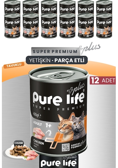 urelife Plus 12'li Tavuklu Yetişkin Konserve Chunk Parça Etli Yaş Mama 400 G