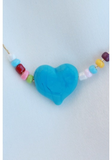 Murano Mavi Kalp Cam Kolye Mavi