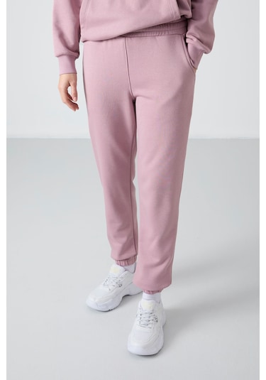 Tommy Life Gül Kurusu Kapüşonlu Kanguru Cep Oversize Lastik Paça Kadın Eşofman Takımı - 95288 Gül Kurusu