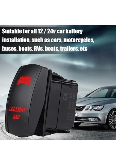 Yaozixa 12v/24v 5 Pin Su Geçirmez Led Işıklı Kayar Anahtar - Araç, Moto, Tekne, Karavan Kullanıma Uygun Mavi Işık