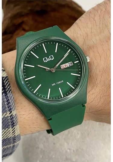 Q&Q QCG21213 Yeşil Su Geçirmez Çift Takvimli Unisex Kol Saati