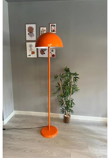 Dimmerli Işığı Ayarlanabilen Işığı Artırılıp Azaltılabilen Turuncu Metal Lambader Turuncu