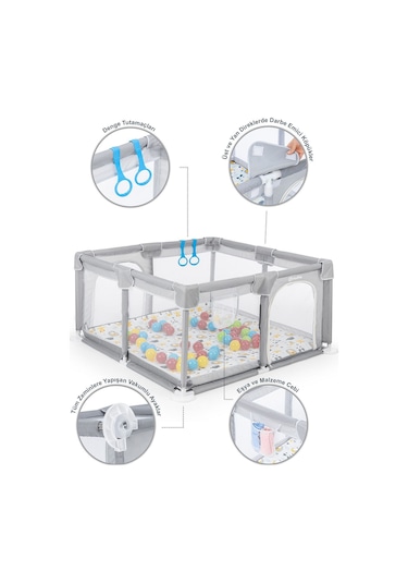 Original Playard Plus Güvenli Bebek Ve Çocuk Oyun Alanı Oyun Parkı 120x120 Oyun Matı Ve Topları Açık Gri