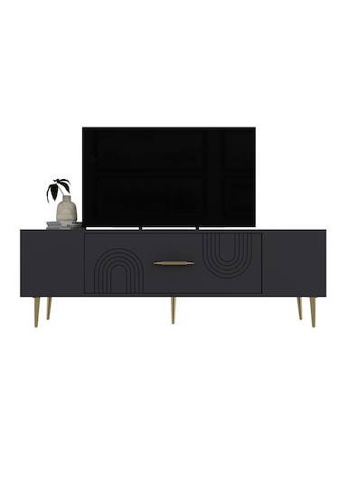 Valeria Tv Sehpası Tv Ünitesi 150 Cm Antrasit Altın