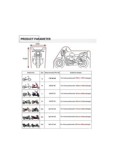 Sones 190t Motosiklet Yağmur Kapakları Toz Geçirmez Yağmur Uv'ye Dayanıklı Toz Önleme Kapakları, Boyut: M Siyah