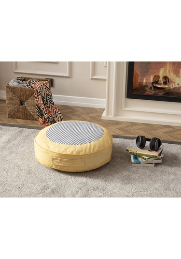 Yuvarlak Şeritli Puf Minder, 60x60cm