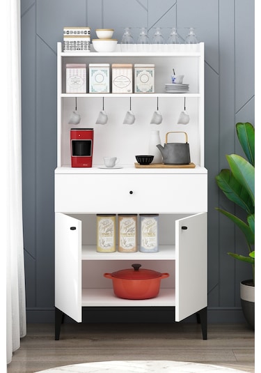 Armen Kahve Köşesi Mutfak Bangosu Çok Amaçlı Dolap Beyaz