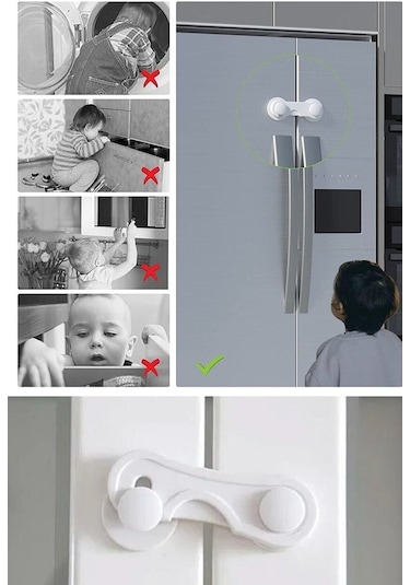 2 Adet Montajsiz Çift Kapaklı Dolap Kilidi Bebek Koruyucu Ve Kilit Bebek Güvenlik Kiti Çok Renkli