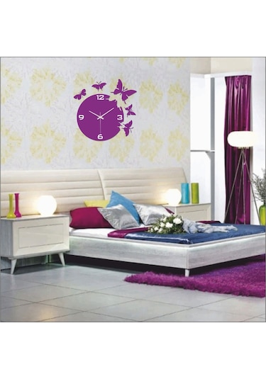 Mor Kelebekler Duvar Saati Mor
