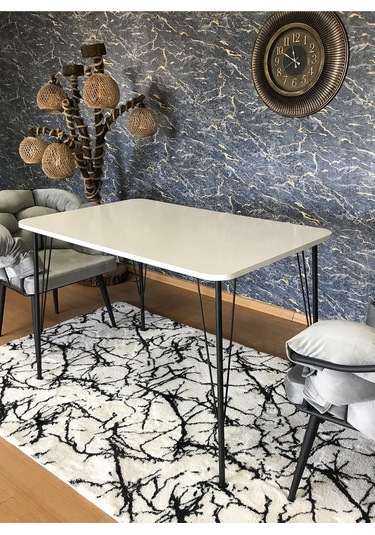 Yirmi15 Metal Siyah Ayaklı 70x110 Cm White Eclipse Çalışma Masası- Beyaz Masa