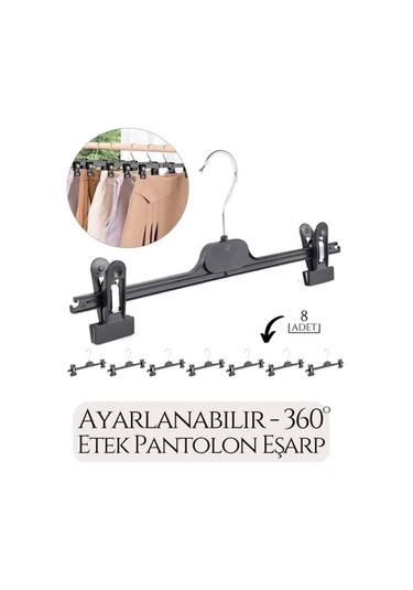 Modacar Etek Pantolon Eşarp Kıskaçlı Askı 8 Li Set