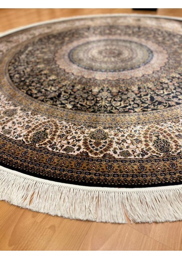 Minyatür 200 X 200 Yuvarlak İpek Halı Kahverengi