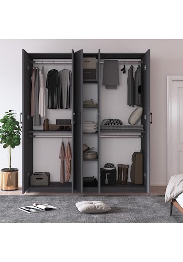 %100 Mdflam 5 Kapaklı 150cm Gardrop G-09 Koyu Gri