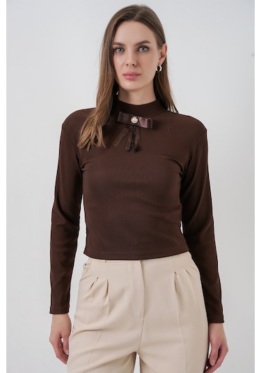 Kadın Kurdale Detay Uzun Kollu Bluz 977 - Kahverengi Kahverengi