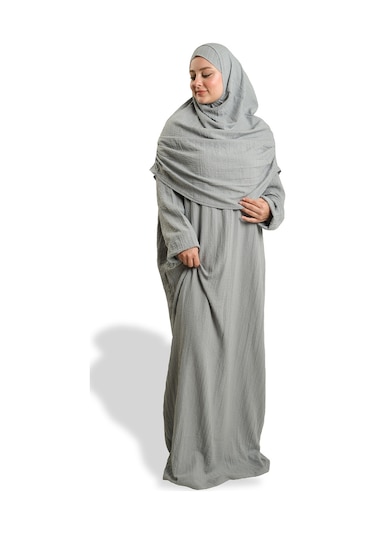 2 Parça Namaz Elbisesi Dokuma Kendinden Desenli 2502 15 Gri