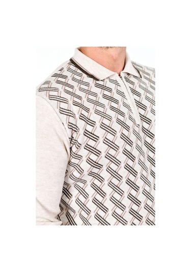 Kamalı Erkek Çelik Örgü Gömlek Yaka Fermuarlı Polo Yakalı Çizgili Desen Tüylenmeyen Triko Kışlık Baba Kazak Taş