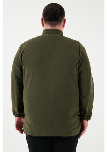 Buratti Regular Fit Dik Yaka Fermuarlı Büyük Beden Polar Erkek Hırka 5906028B Haki