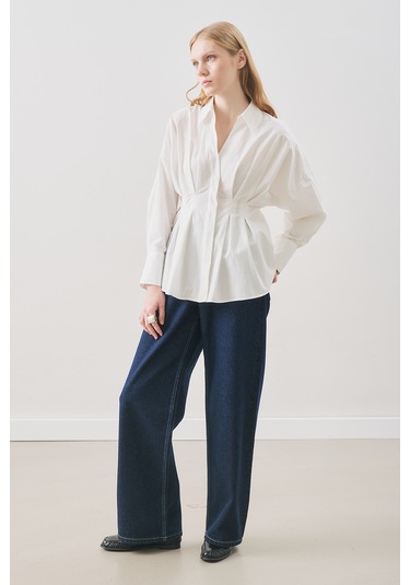 Pile Detaylı Gömlek Ekru Ekru