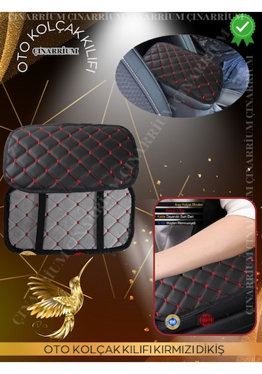 Kia Sportage 2004-2010 Deri Oto Kolçak Kılıfı, Kaliteli Süngerli Kırmızı Nakışlı.