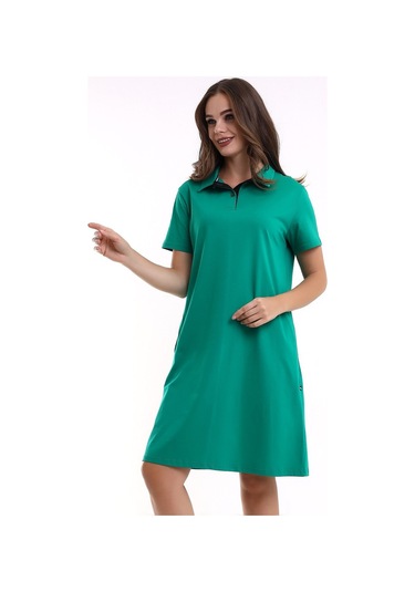 Kadın Yakalı İki Cepli Krep Elbise Yeşil Sckwm23el02 Yeşil