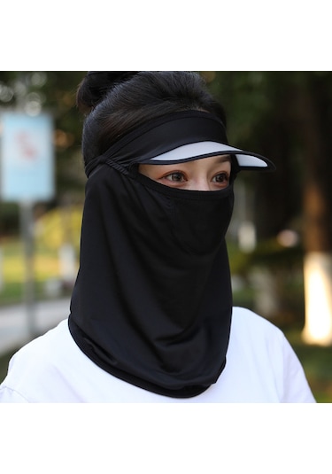 Geeroyoo Kışlak Tam Yüz Koruyucu Güneş Maske, İce İpi Elastik Material, Nefes Alabilir, Güneş Işığını Engelle, Bisiklet Sürüşü İçin, Yazlık, Siyah, Şapkalı Siyah