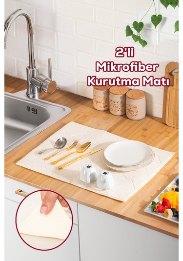 Porsima 3139-1 2li Mikrofiber Tezgah Üstü Kurutma Matı Süper Emici Bulaşıklık Krem Krem