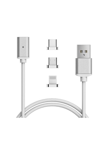 1 Metre Mıknatıslı 3 in 1 Manyetik Soket Şarj Kablosu