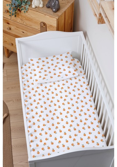 Organik Bebek Boy Lastikli Çarşaf Seti 80x140 - Portakal Bahçesi