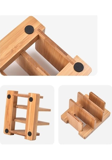 Tongxida Suntek Bambu Kesme Tahtası Rafı, Kap Tava Kapakları Ve Plakalar, Koyu Kahverengi Kahverengi