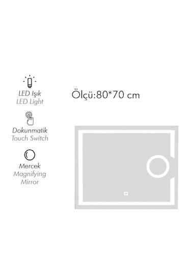 Kiev 80 Cm Mercekli Led Ayna Renksiz