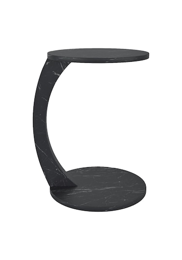 İntergo Tekerlekli C Yan Sehpa Siyah Mermer