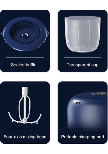 Monyee Usb Şarjlı 3 Vitesli Elektrikli Mikser - Yemek Kalitesi Kupa - El İstemez Tasarım - Beyaz Beyaz