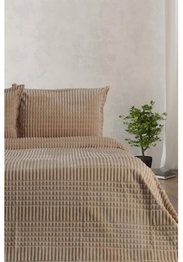 Merinos Modern Line Tek Kişilik Battaniye Seti Bej Bej