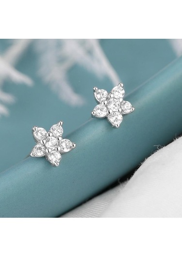 Bague Ringen 925 Ayar Gümüş Mozanit Saplama Küpe 1.2ct 6 Taşlar Çiçek Kadın Küpe Parti Nişan Güzel Takı