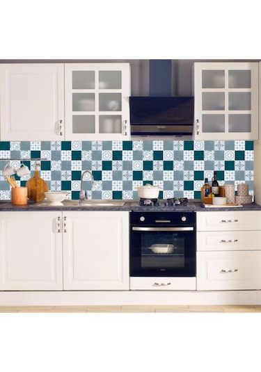 Tezgah Arası Mutfak Kendinden Yapışkanlı Folyo Kaplama Modern Fayans Desen Petrol 60cmx100cm