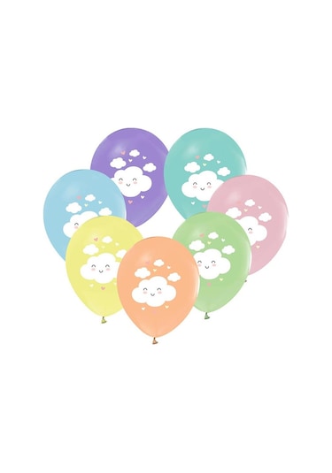 Balonevi Balon 4+0 Gökkuşağı Bulut Baskılı 12" 8 Li