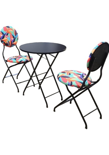 Katlanabilir Renkli Yapraklı Metal Masa Ve Sandalye Takımı - 2 Sa