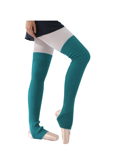 Moveevo Sıcak Tutucu Açık Ayaklı Bilekli Spor Chorok, 75cm Uzunluklu Akrilik Dans Çorabı Beyaz/bej/gri Turkuaz